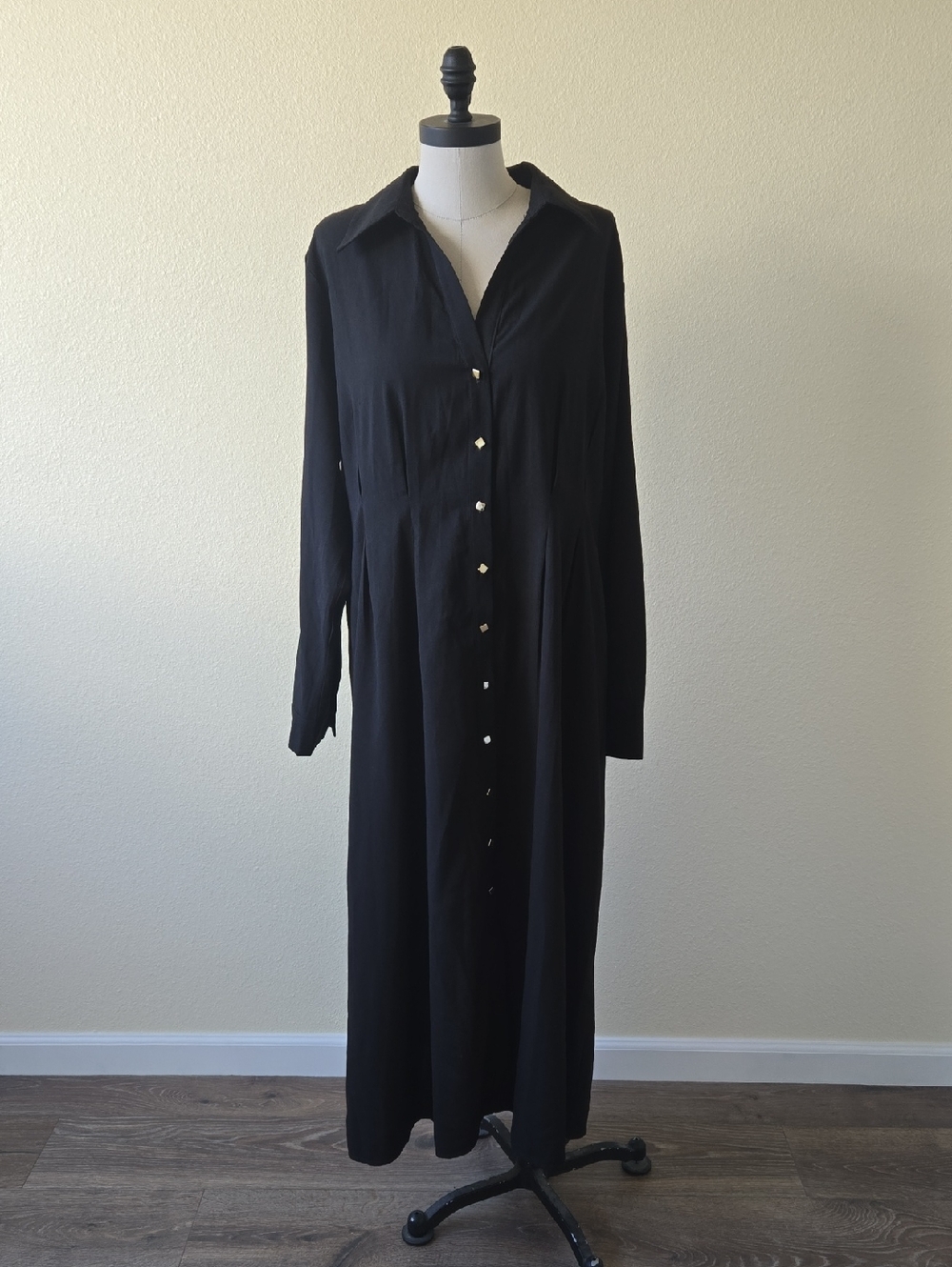 Fashion Nova Black Button-Down Maxi Shirt Dress